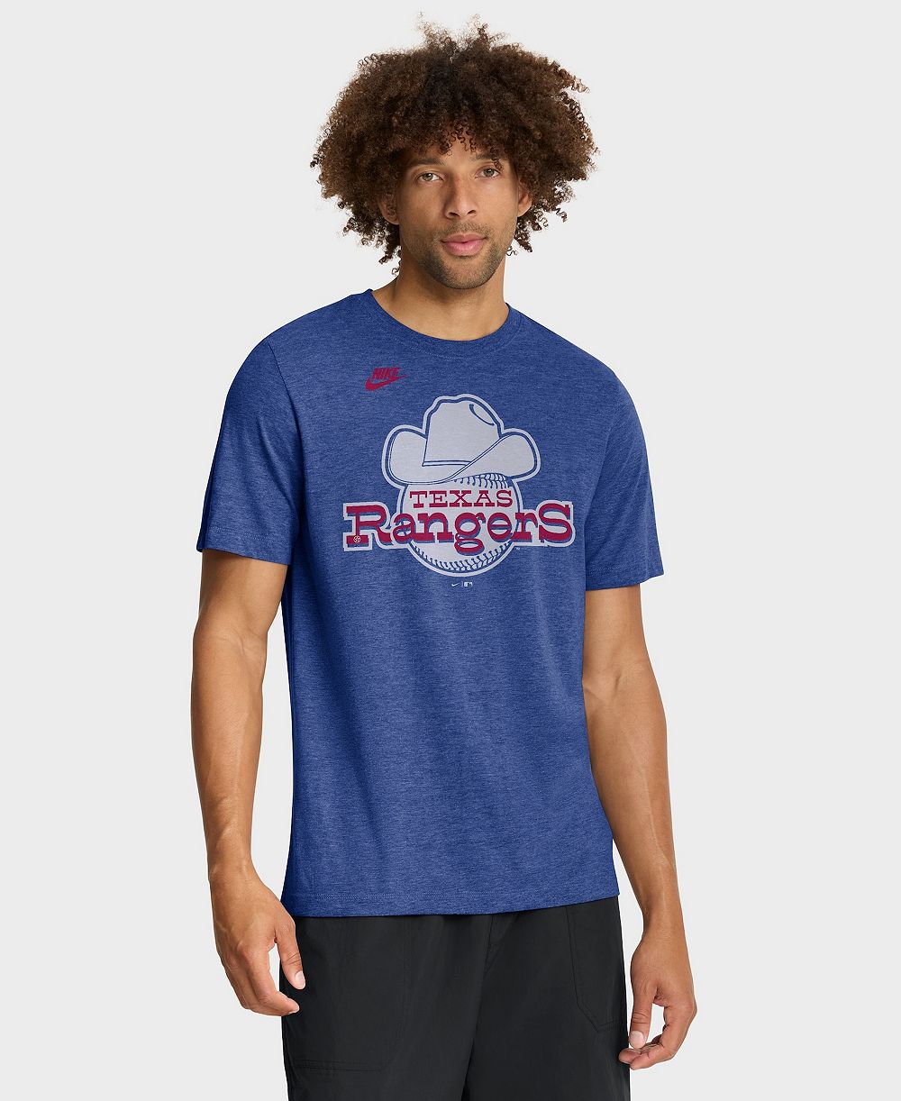 Мужская футболка Nike Tri-Blend с логотипом Cooperstown Texas Rangers Heather Royal