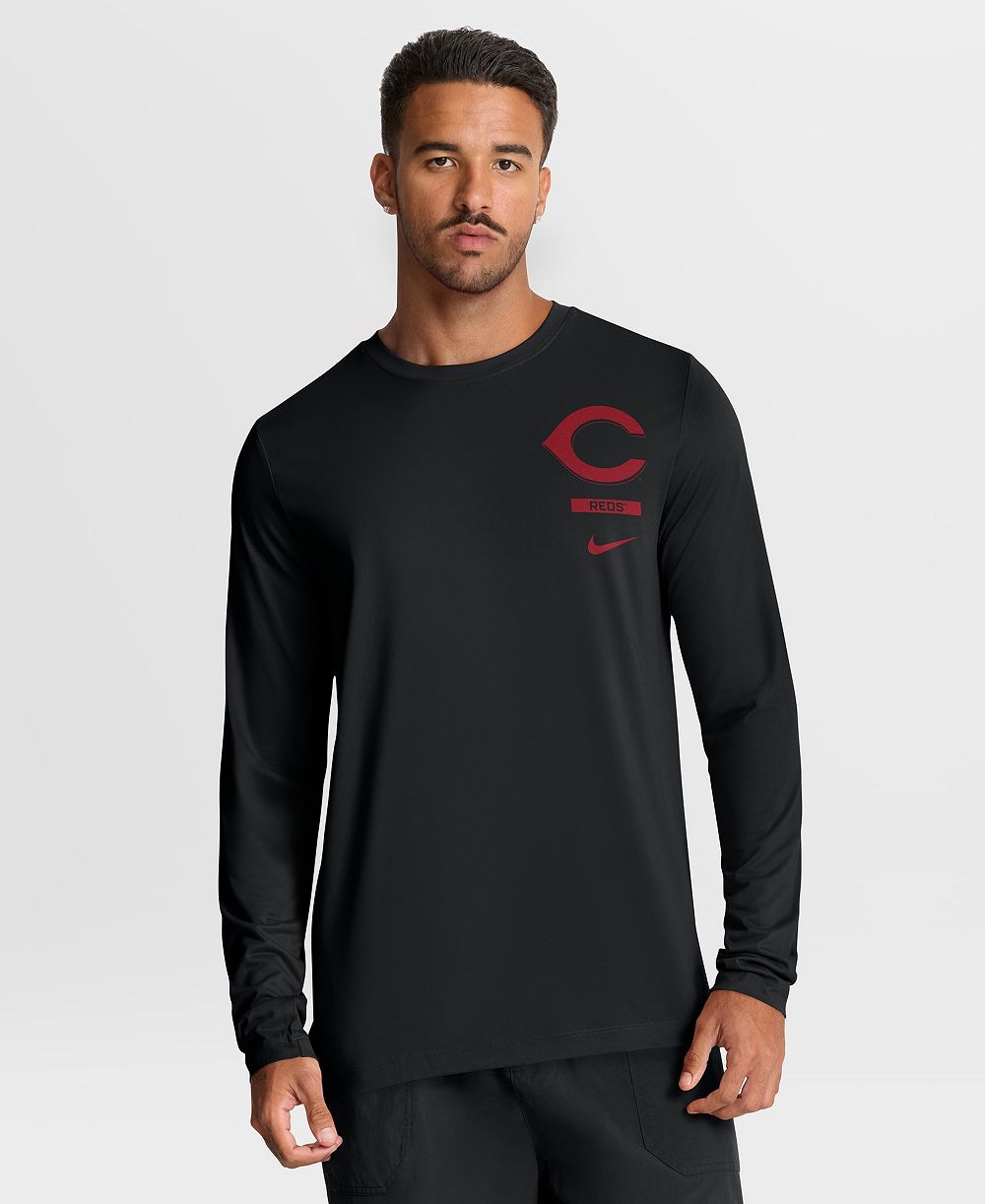 Nike Мужская черная футболка с длинным рукавом Cincinnati Reds 2-Hit Legend Dri-FIT