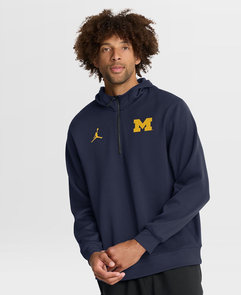 Мужское темно-синее худи Jordan Michigan Wolverines Coaches Premium Dri-FIT Quarter-Zip