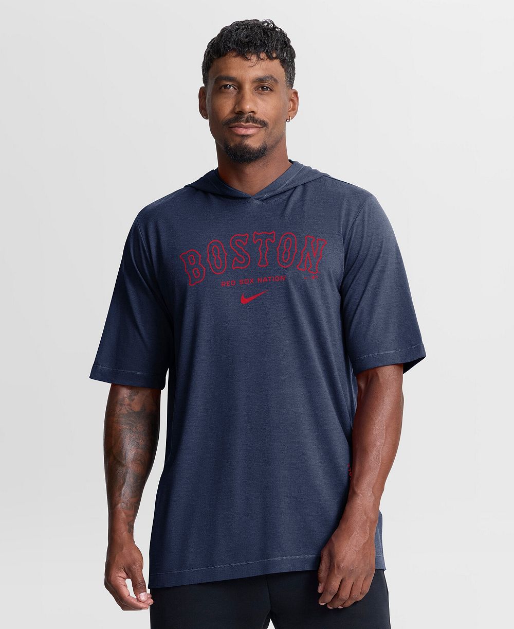 Мужская футболка Nike Navy Boston Red Sox Arched Wordmark Tri-Blend Hooded