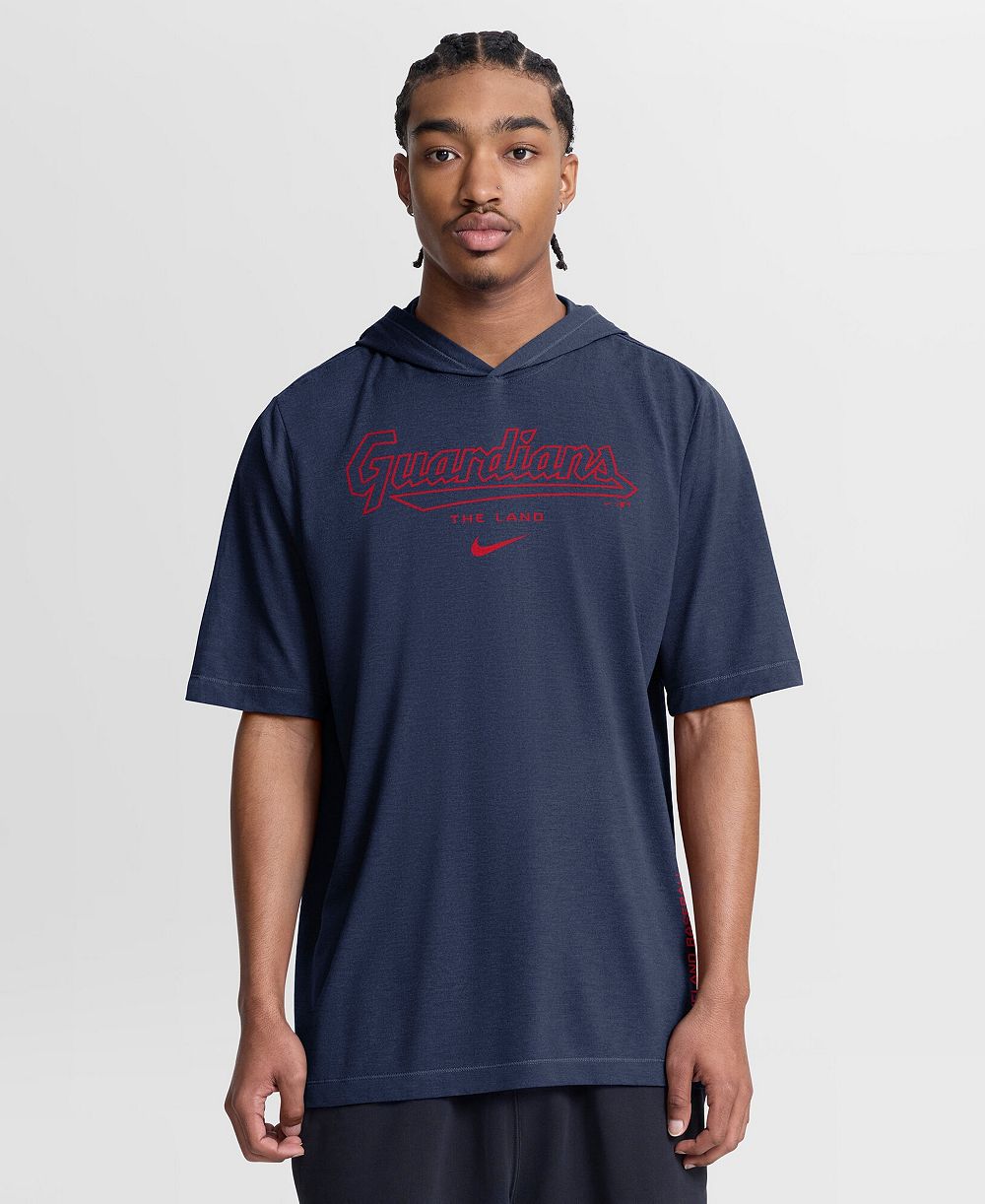 Nike Men's Navy Cleveland Guardians Arched Wordmark Tri-Blend Hooded T-Shirt