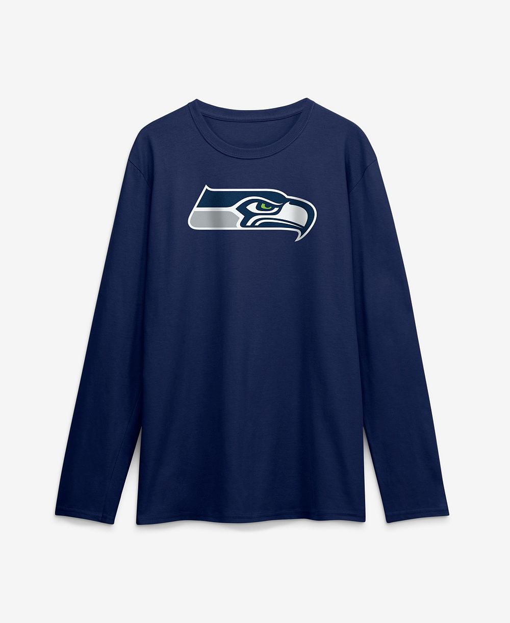 Logo Athletic Men's College Navy Seattle Seahawks Primary Logo Long Sleeve T-Shirt