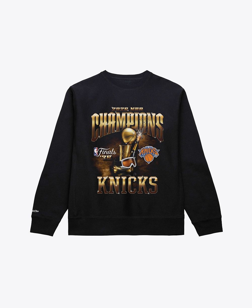 Мужская толстовка Mitchell & Ness Black New York Knicks 2026 NBA Finals Champions Crewneck