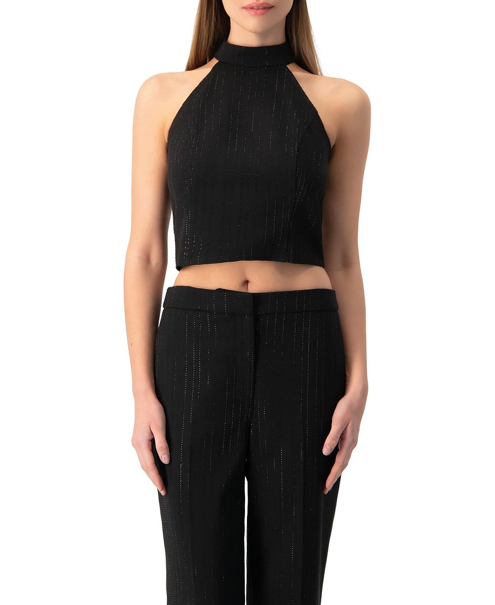 Ivonne кроп-топ Women's Halter-Neck с кристаллами, без рукавов