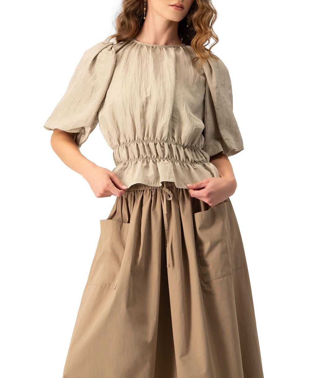 Женская блузка Ivonne Puff Sleeve Peplum с жатой текстурой и акцентированной талией