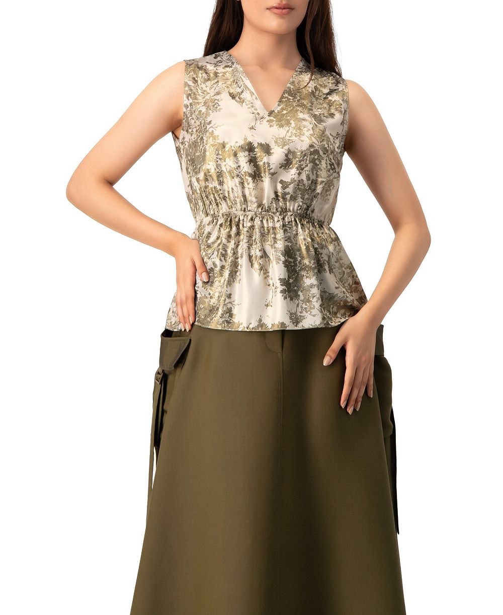 Женская блузка Ivonne Sleeveless Peplum Abstract Botanical Print