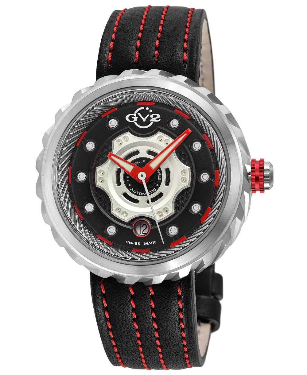 GV2 by Gevril Men's Motorcycle Swiss Automatic stitching Italian Leather Strap Watch