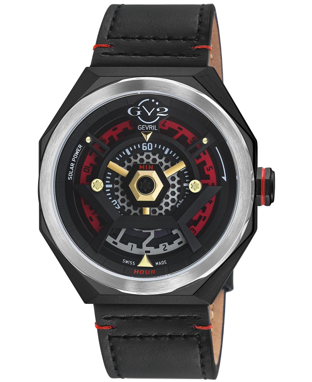 GV2 by Gevril Men's Stella Solare Swiss Quartz Italian Leather Strap Watch