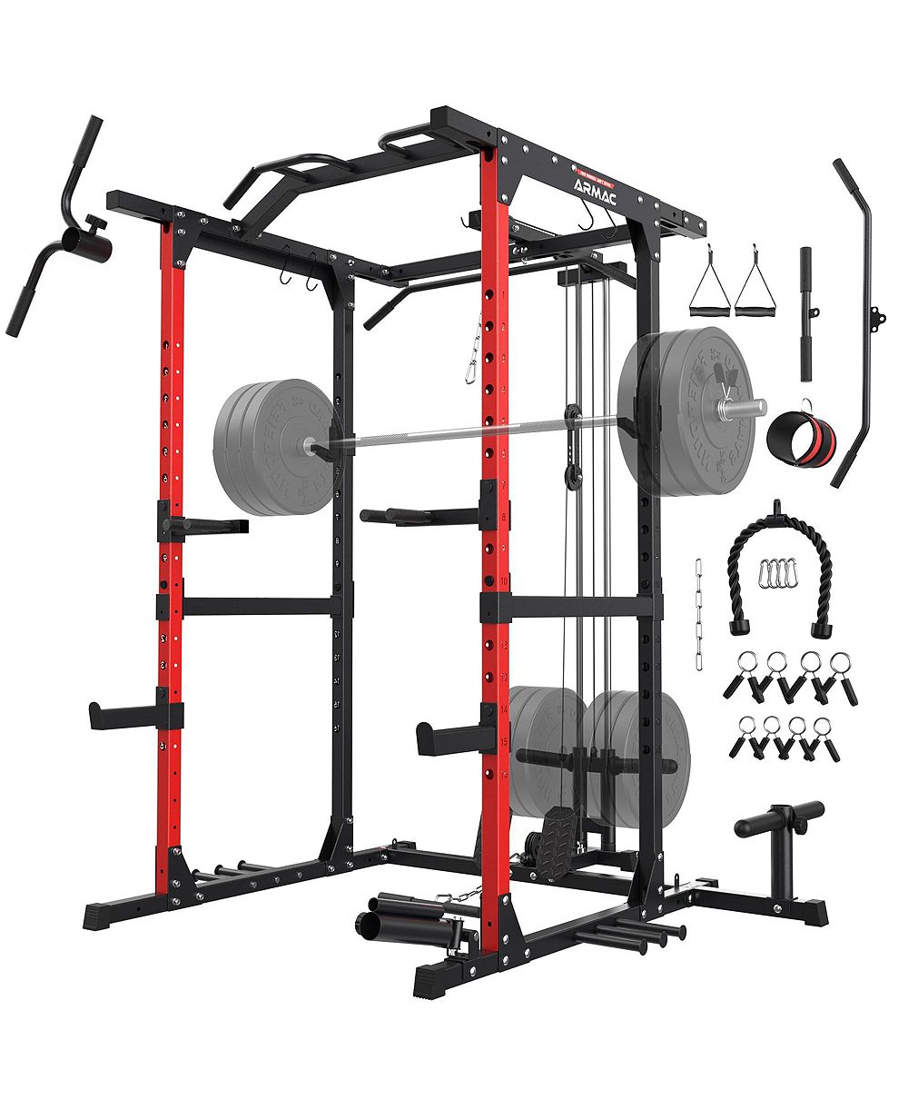 FED FITNESS Power Cage, 1500LB Power Rack with LAT Pulldown Cable System, Squat Rack & Training Attachments for Home Gym