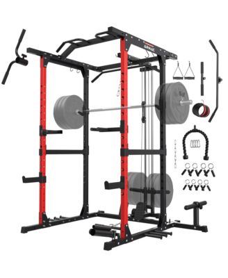 Силовая рама FED FITNESS Power Cage, стойка 1500LB с системой тяги верхнего блока, стойкой для приседаний и тренажерными насадками для домашнего спортзала