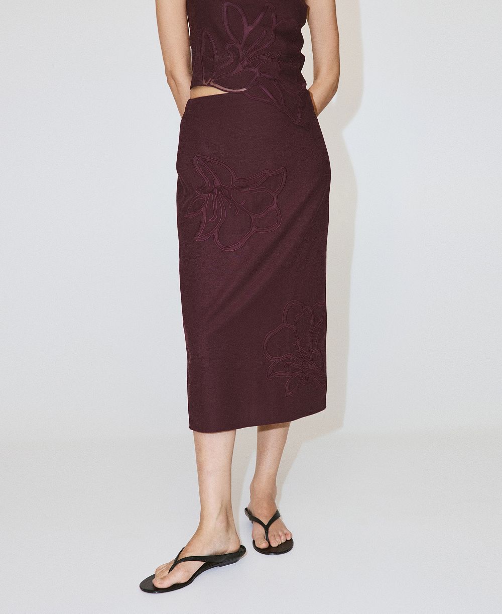 Mango Women's Floral Embroidered Linen Skirt