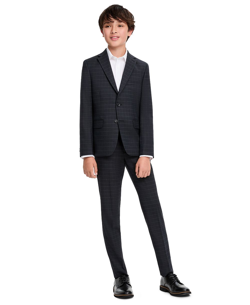 Kenneth Cole Reaction Boys' Window Slim Windowpane Plaid Blazer and Dress Pants, 2-Piece Set