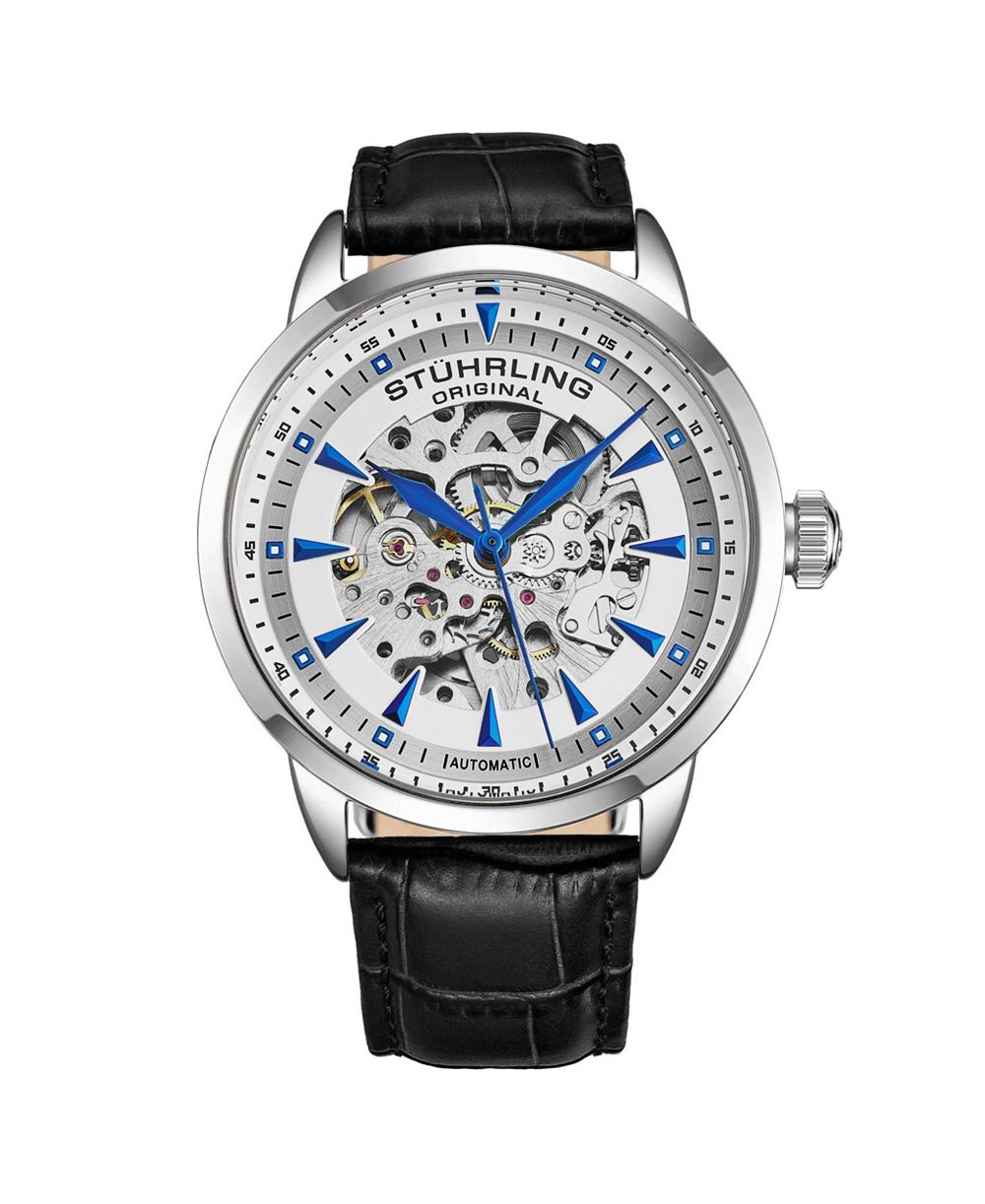 Мужские автоматические скелетные часы Stuhrling 44mm Leather Strap