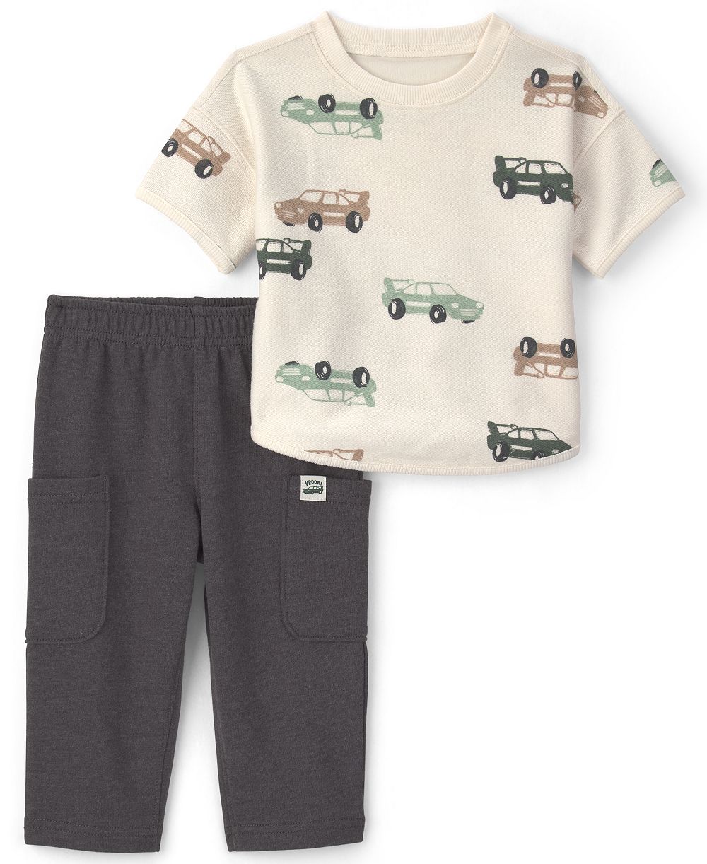 Carter's Baby Boys' Car French Terry Short-Sleeve T-Shirt and Pants, 2-Piece Set