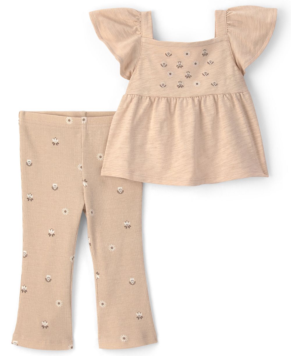 Carter's Baby Girls' Embroidered Flutter Sleeve Top and Pants, 2-Piece Set