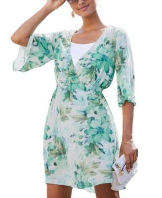 LASCANA Women's Viscose Floral Print Fit-and-Flare V-Neck Short Dress