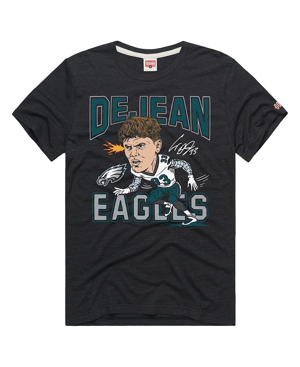 Homage Men's and Women's Cooper DeJean Charcoal Philadelphia Eagles Caricature Player Graphic Tri-Blend T-Shirt