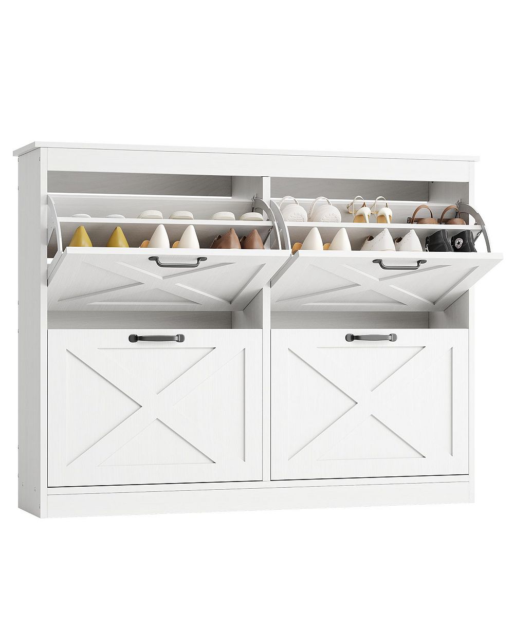 homfan Shoe Cabinet with Flip Drawers - Narrow Freestanding Entryway Shoe Storage Organizer for Hallway Foyer Mudroom