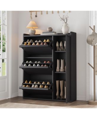 homfan Modern Shoe Storage Cabinet with 3 Flip Drawers and Single Door for Entryway, Hallway, and Living Room