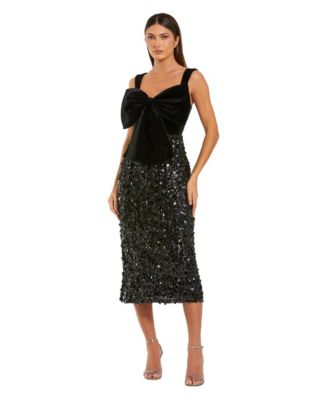 Женское платье Mac Duggal Sleeveless Sequin Midi With Velvet Bow