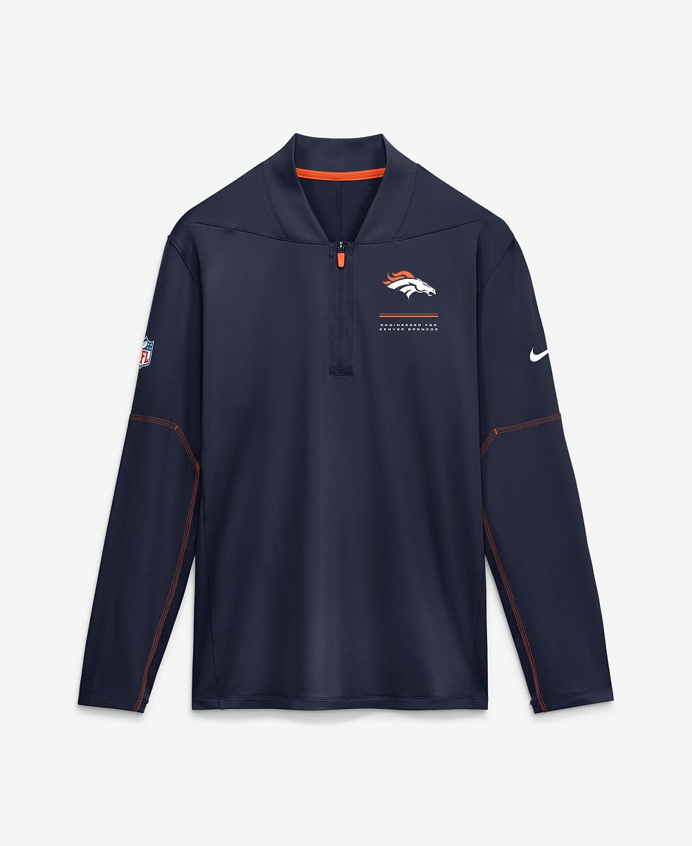 Мужской джерси Nike Navy Denver Broncos Sideline Dri-FIT Half-Zip Pullover