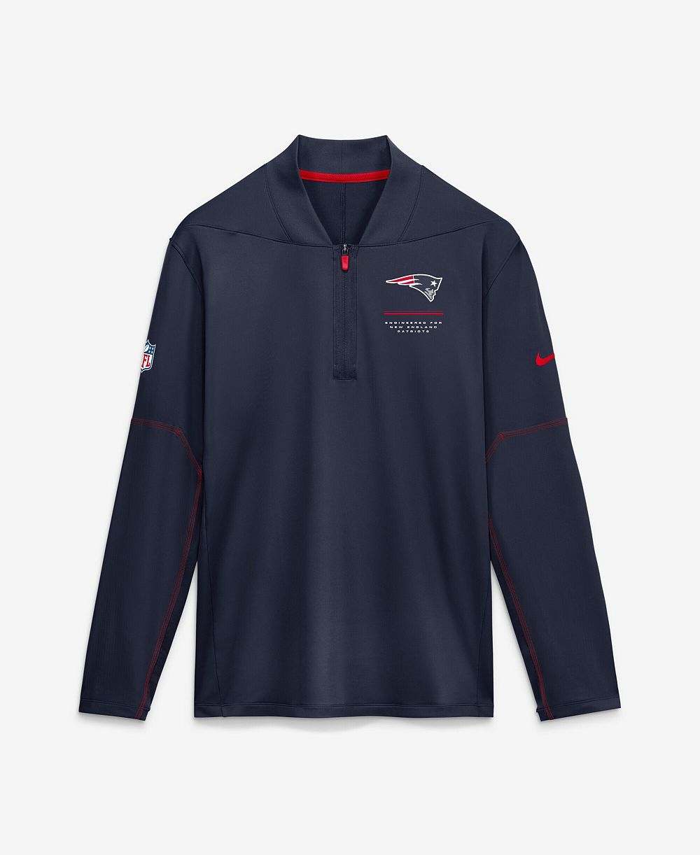 Мужская свитшот Nike Navy New England Patriots Sideline Dri-FIT Half-Zip Pullover