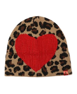 Kurt Geiger London Women's Leopard Print Hotfix Heart Beanie