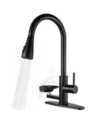 Thirtypeachy Kitchen Faucet with LED Display Glass Rinser Pull-Down Sprayer 3 Spray Modes for Sink