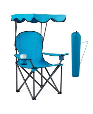 Gymax Folding Camping Chair with Canopy Cup Holder Ergonomic Armrest Solid Steel Frame