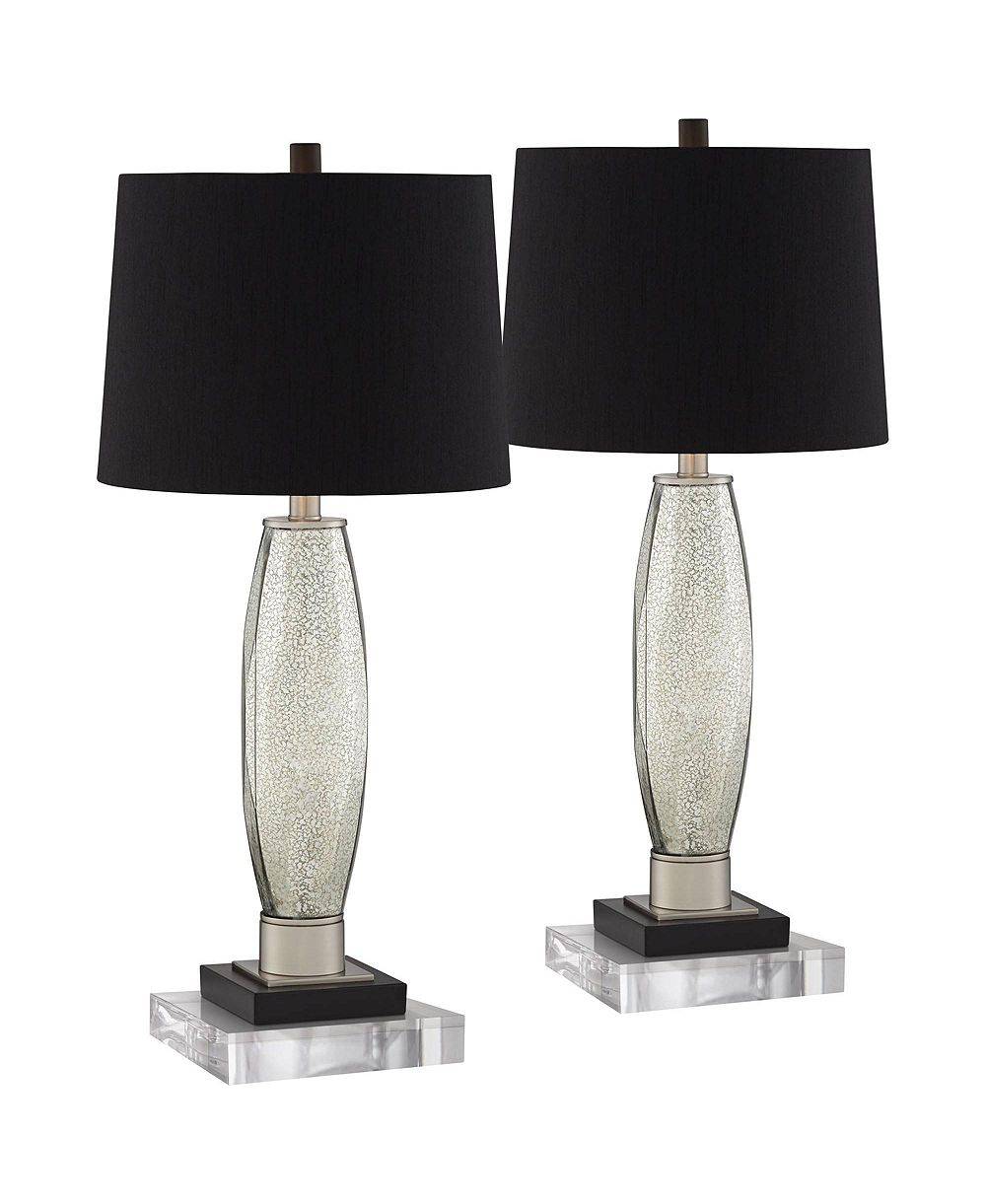 Regency Hill Landro Modern Mid Century Table Lamps Set of 2 with Clear Round Risers 29" Tall Mercury Glass Drum Shade for Bedroom Living Room