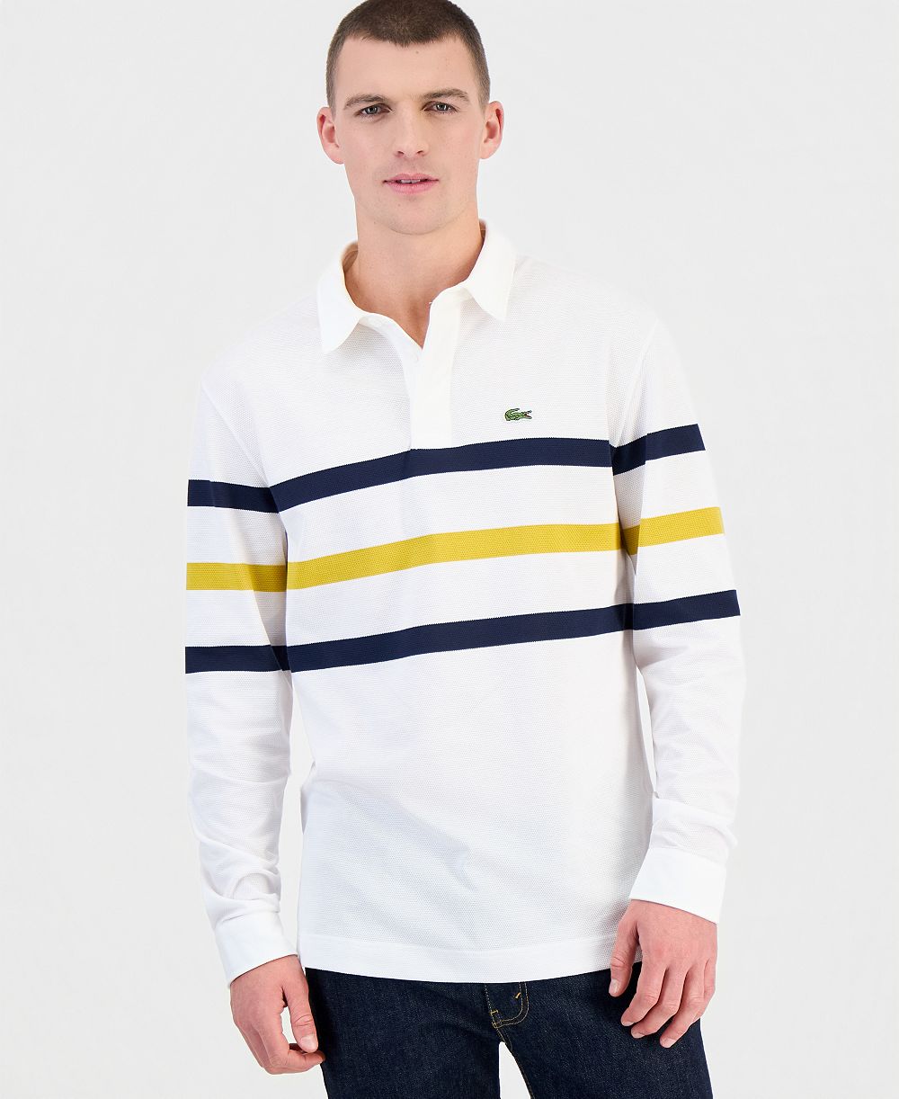 Lacoste мужская поло-рубашка с длинным рукавом в полоску, регби
