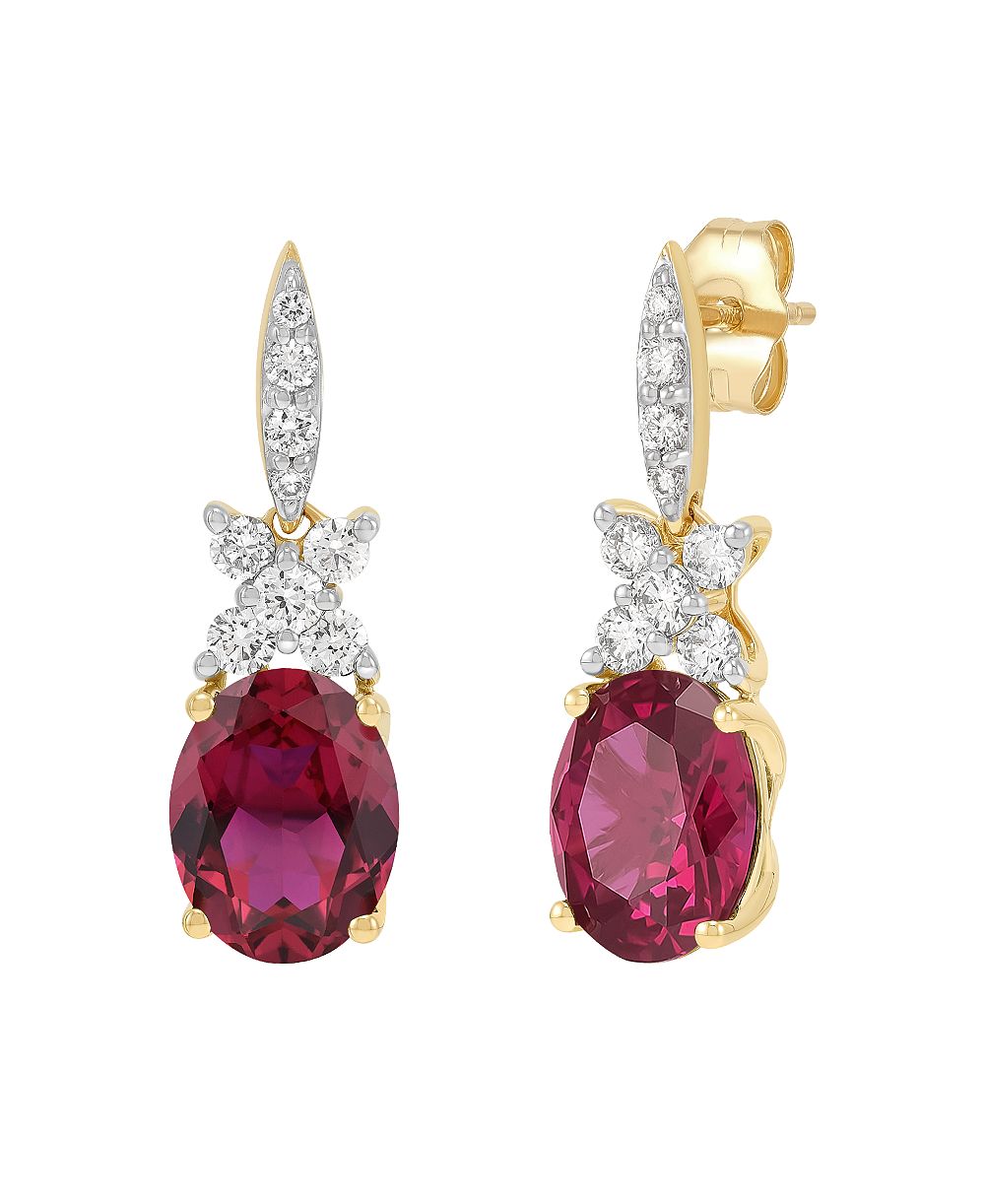 Серьги-подвески Grown With Love с выращенным рубином (4-1/5 ct. t.w.) и выращенным бриллиантом (1/2 ct. t.w.) в желтом золоте 14k