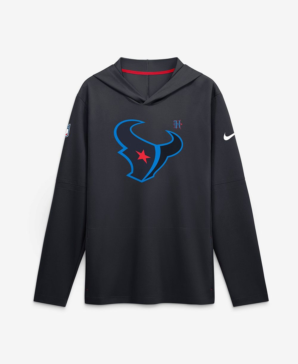Мужская футболка Nike Navy Houston Texans Sideline Dri-FIT Long Sleeve Hooded