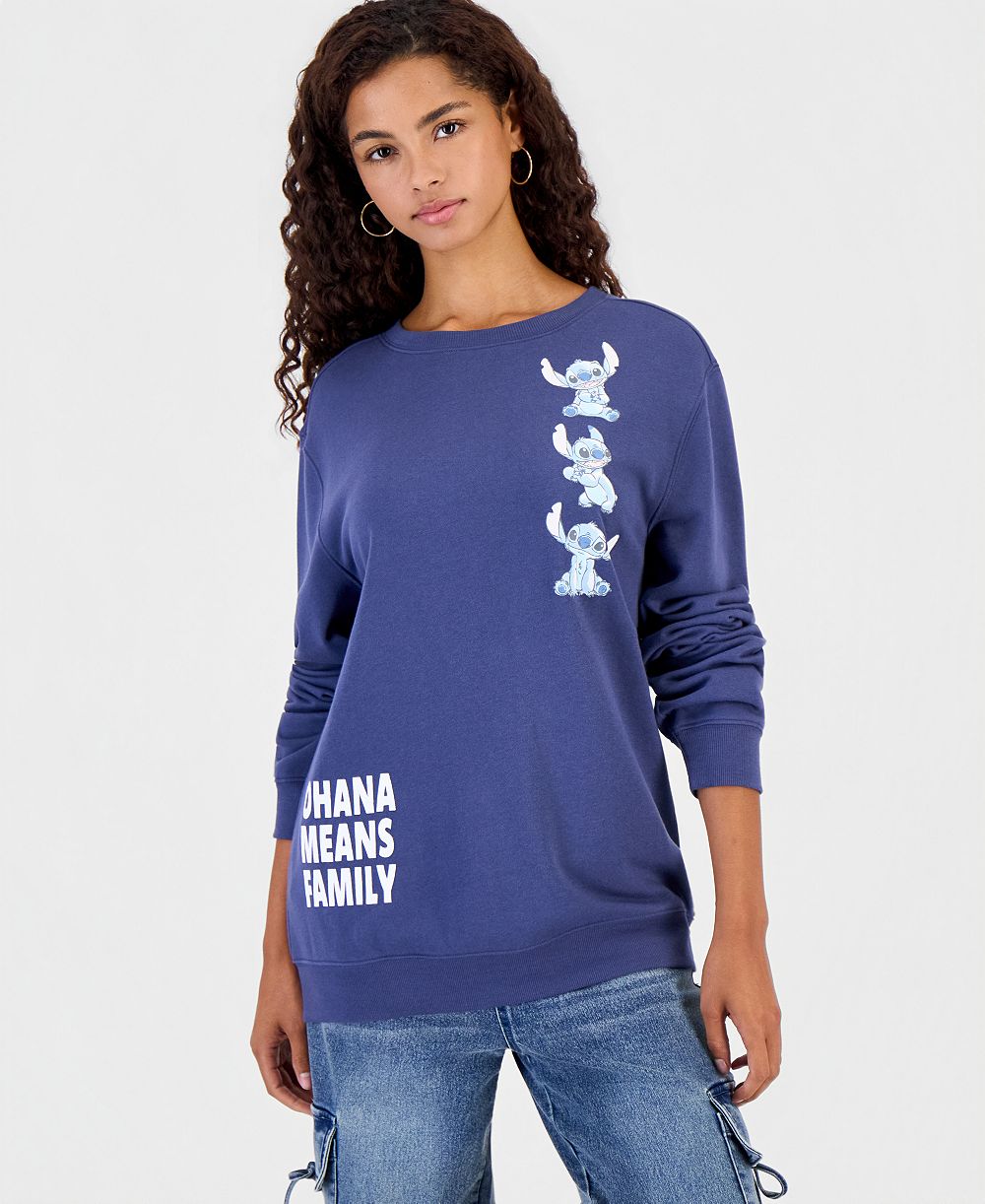 Disney Women's Stitch Ohana Graphic Long-Sleeve Sweatshirt