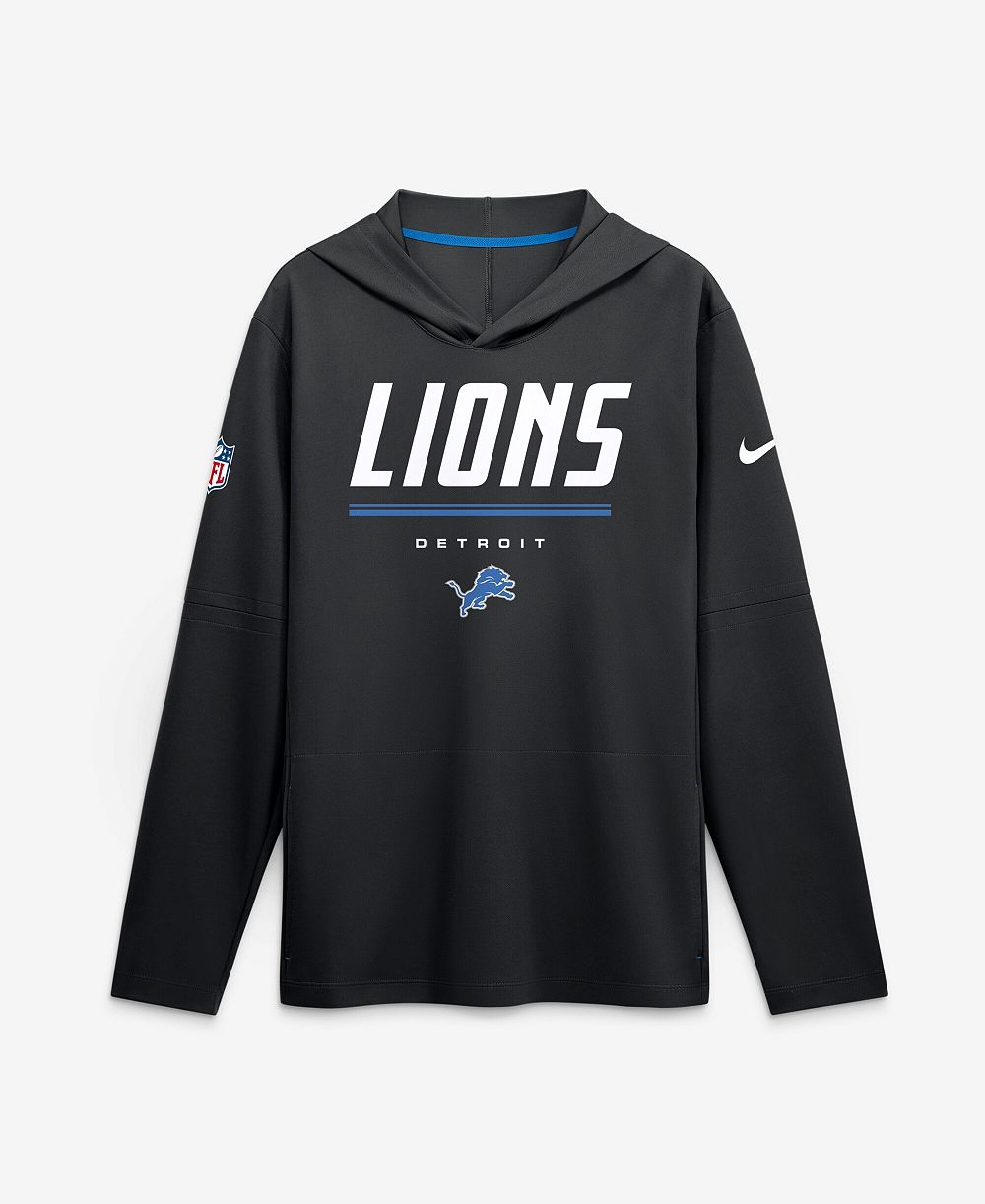 Nike Men's Black Detroit Lions Sideline Lightweight Long Sleeve Hooded Dri-FIT T-Shirt