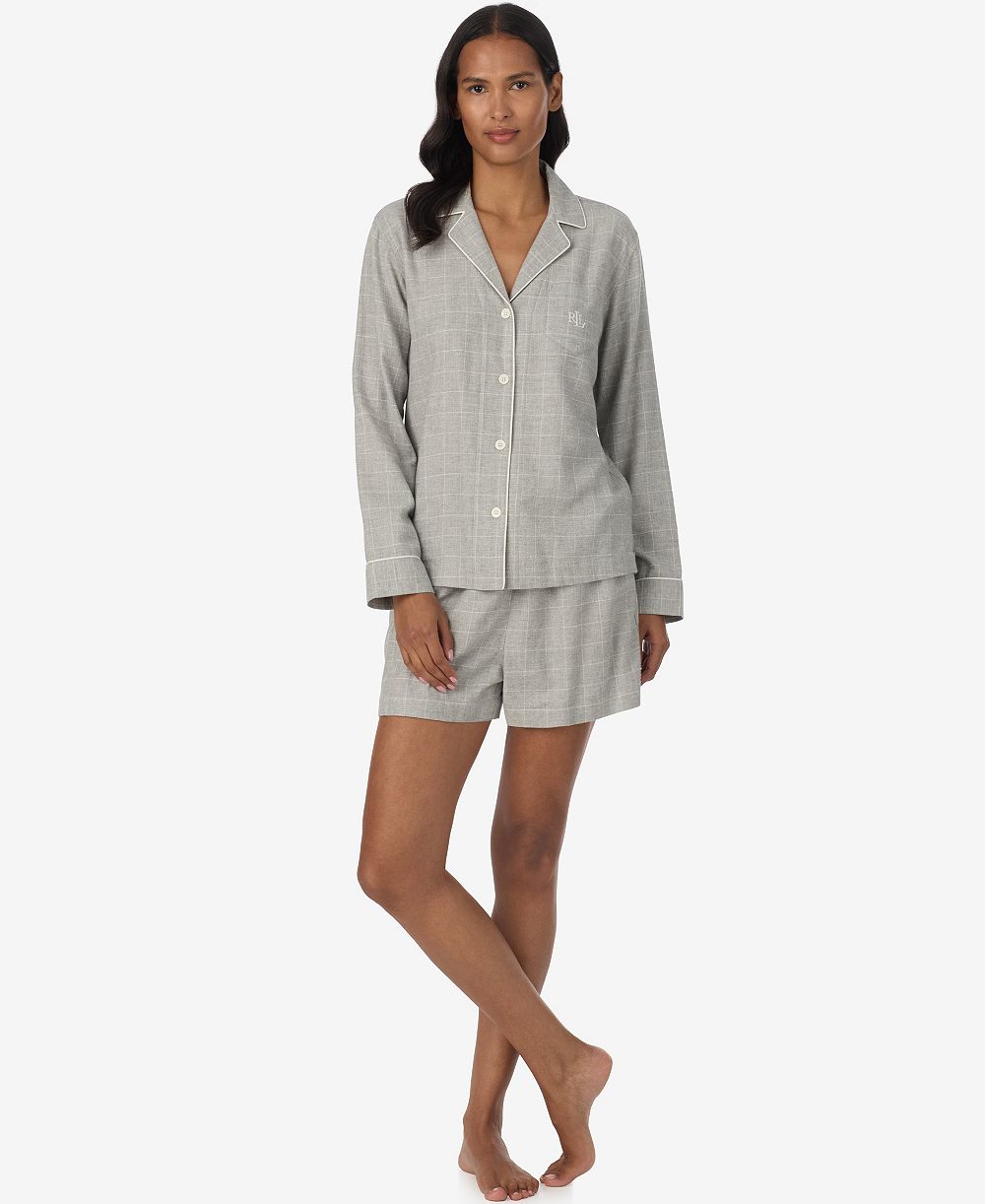 Lauren Ralph Lauren Women's Notch Collar Boxer Pajama Set