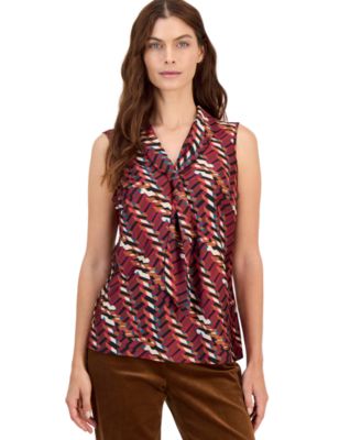 Tahari Plus Size Sailor Tie Sleeveless Geometric-Print Blouse