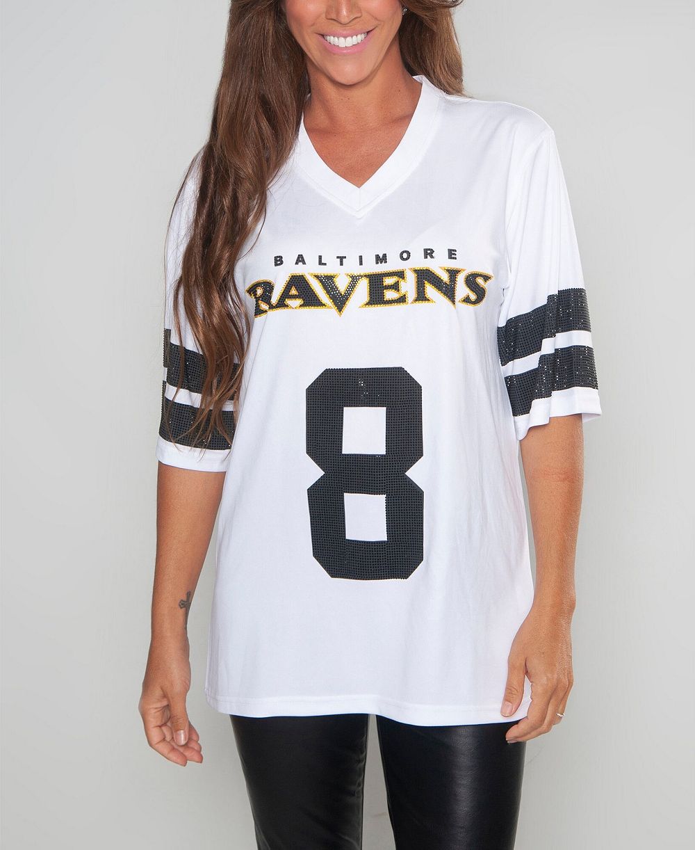 Cuce Женский белый туник-топ Lamar Jackson White Baltimore Ravens Crystal V-Neck