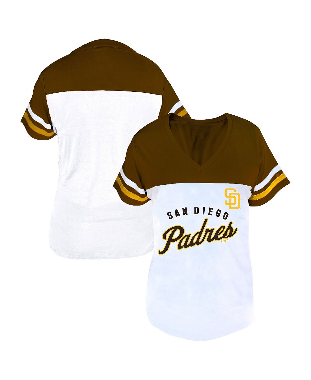 Женская футболка Fanatics Profile White/Brown San Diego Padres Plus Size с V-образным вырезом