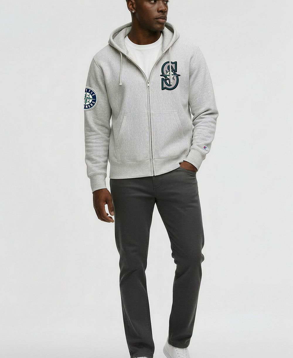 Мужская sweatshirt Champion Gray Seattle Mariners Reverse Weave Chenille Full-Zip