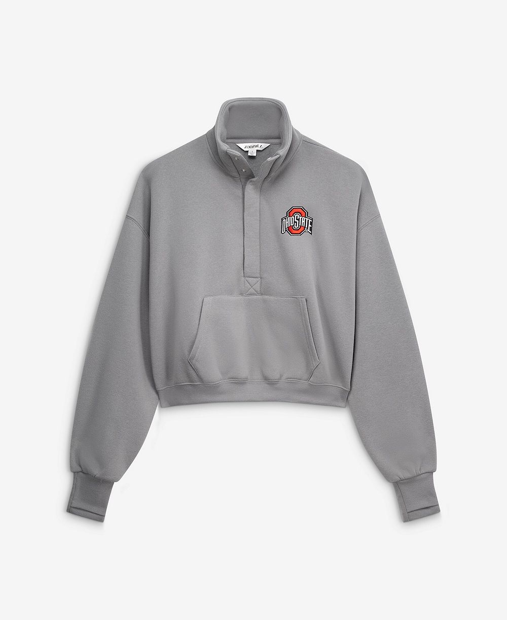Женская свитшот ZooZatz Gray Ohio State Buckeyes Cropped Powerhouse Half-Snap