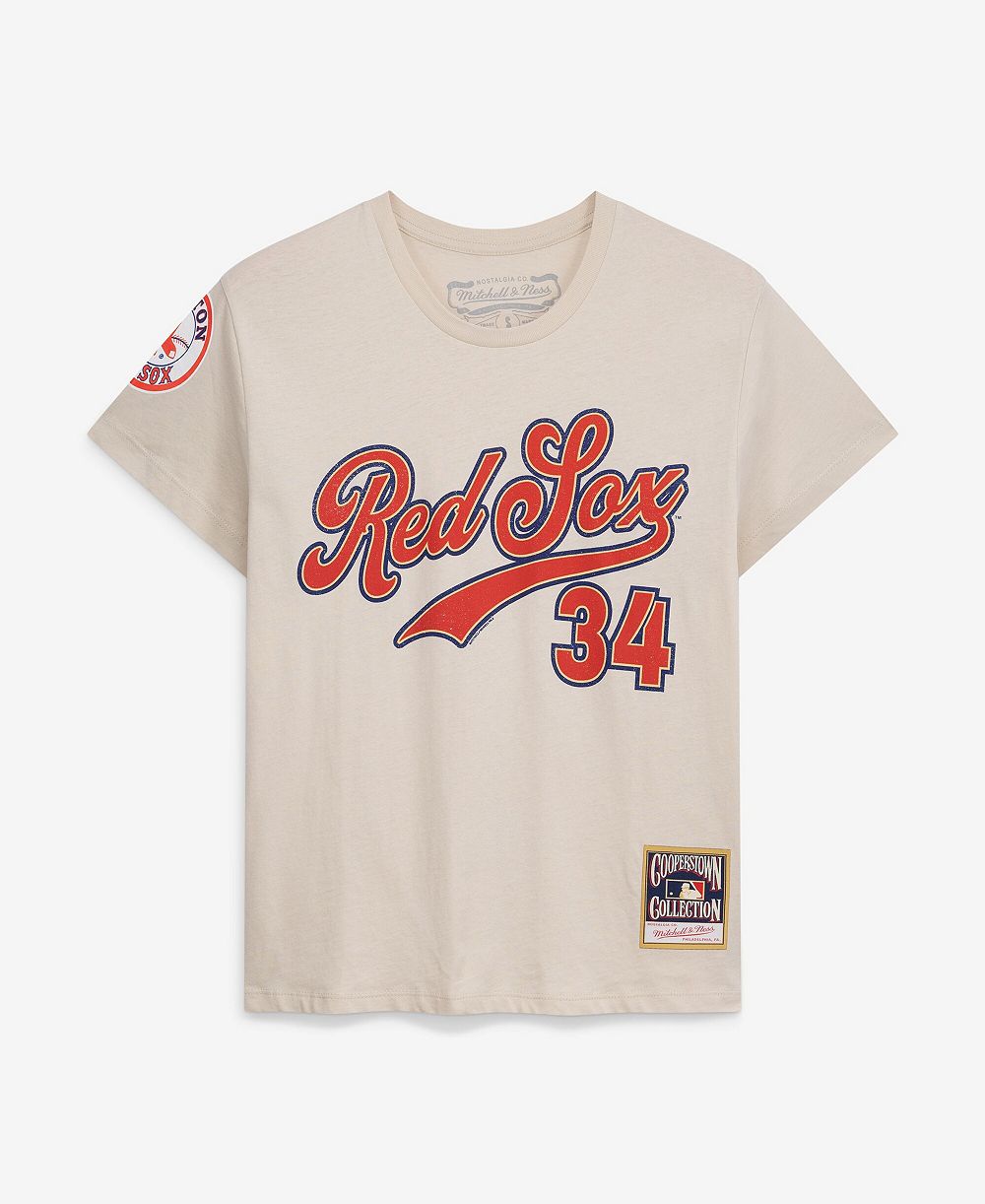 Женская футболка Mitchell & Ness David Ortiz Cream Boston Red Sox Cooperstown Name & Number Throwback