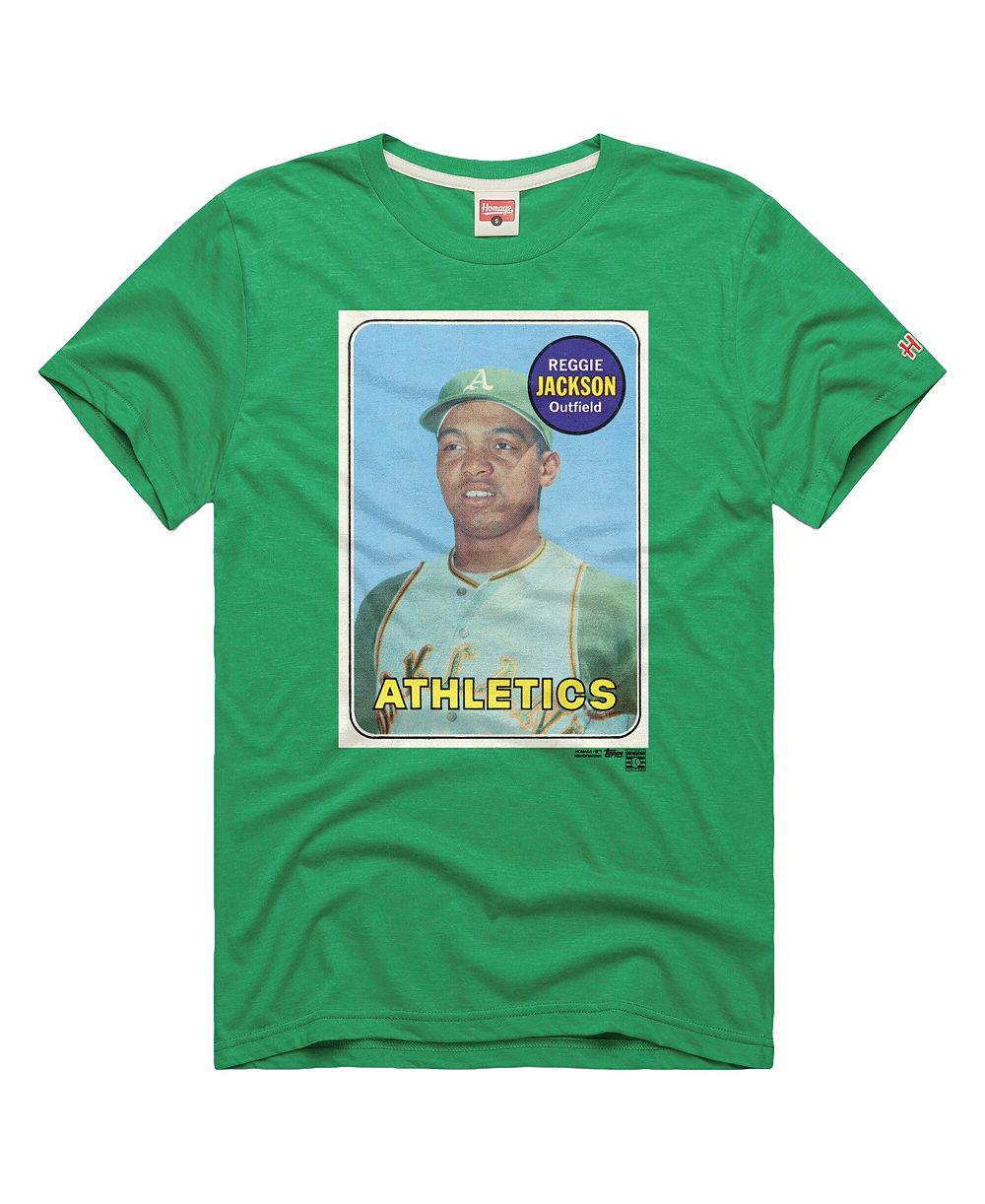 Мужская футболка Homage Reggie Jackson Green Athletics Topps Baseball Card Tri-Blend T-Shirt