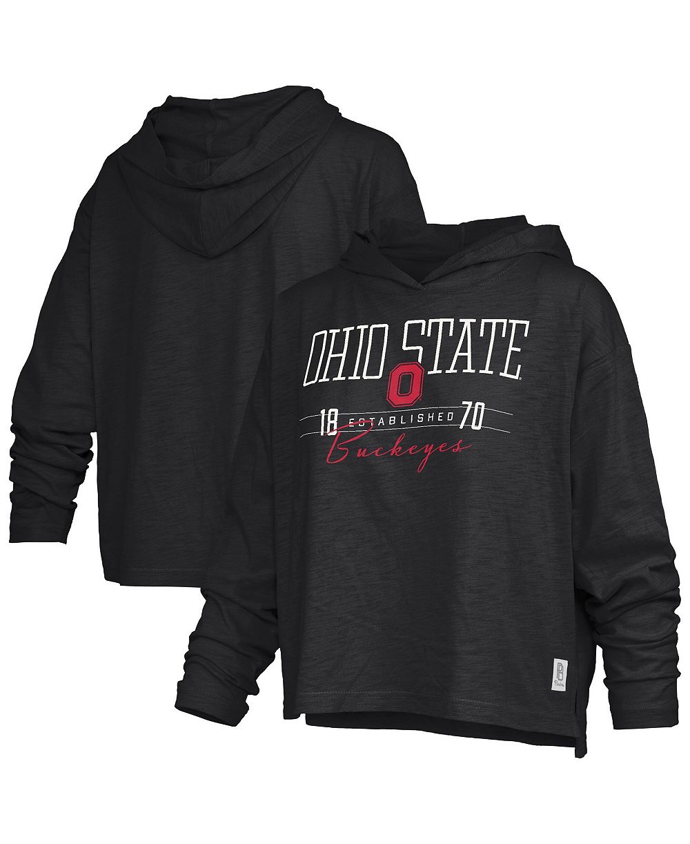 Женская футболка-худи Pressbox Ohio State Buckeyes Castillo Slub Black длиной по талии с длинным рукавом