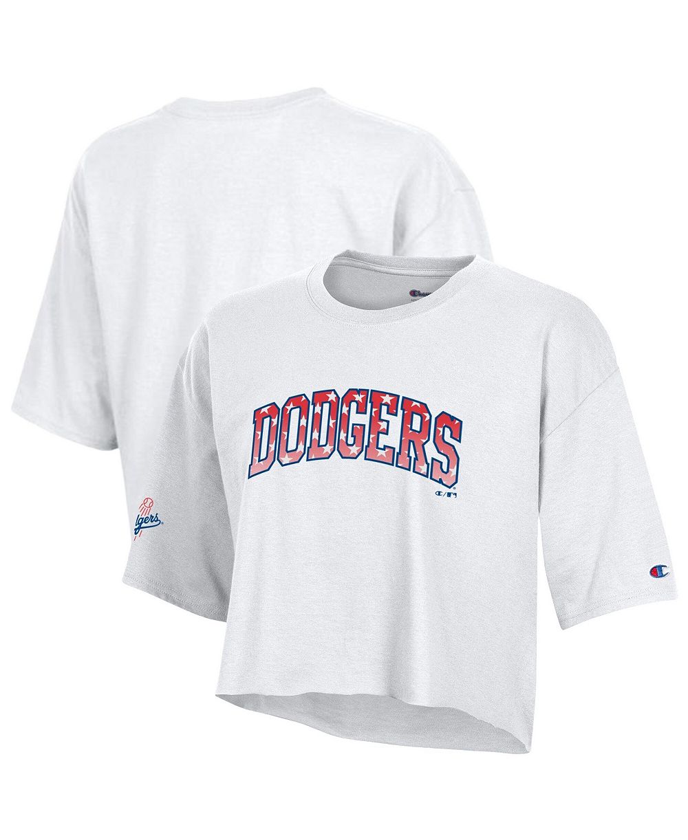 Champion Women's White Los Angeles Dodgers Boyfriend Cropped Americana T-Shirt