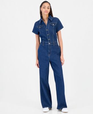 FVR DRM Juniors' Cotton Blend Denim Wide-Leg Boiler Suit