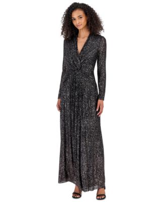 Anne Klein Women's Twist Front V-Neck Plissé Maxi Dress