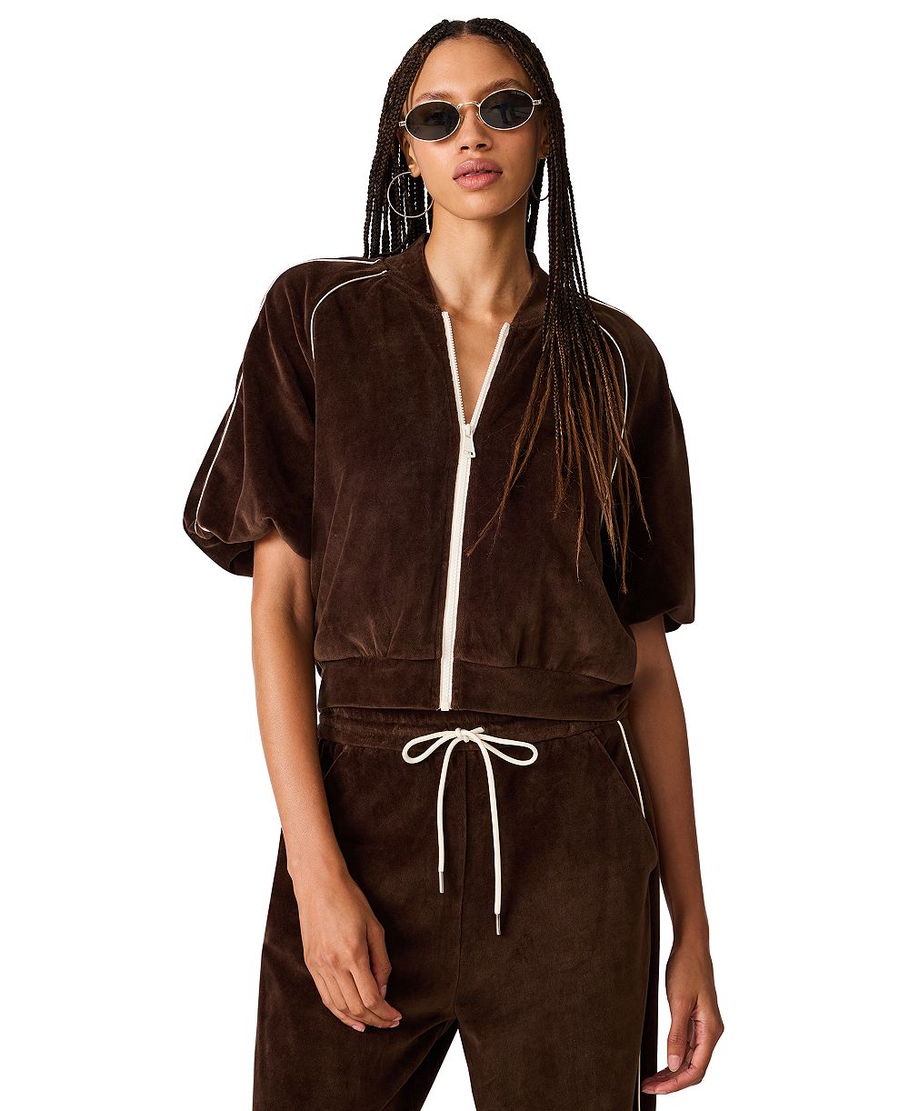 Steve Madden Women's Velour Long-Sleeve Zip Track Jacket