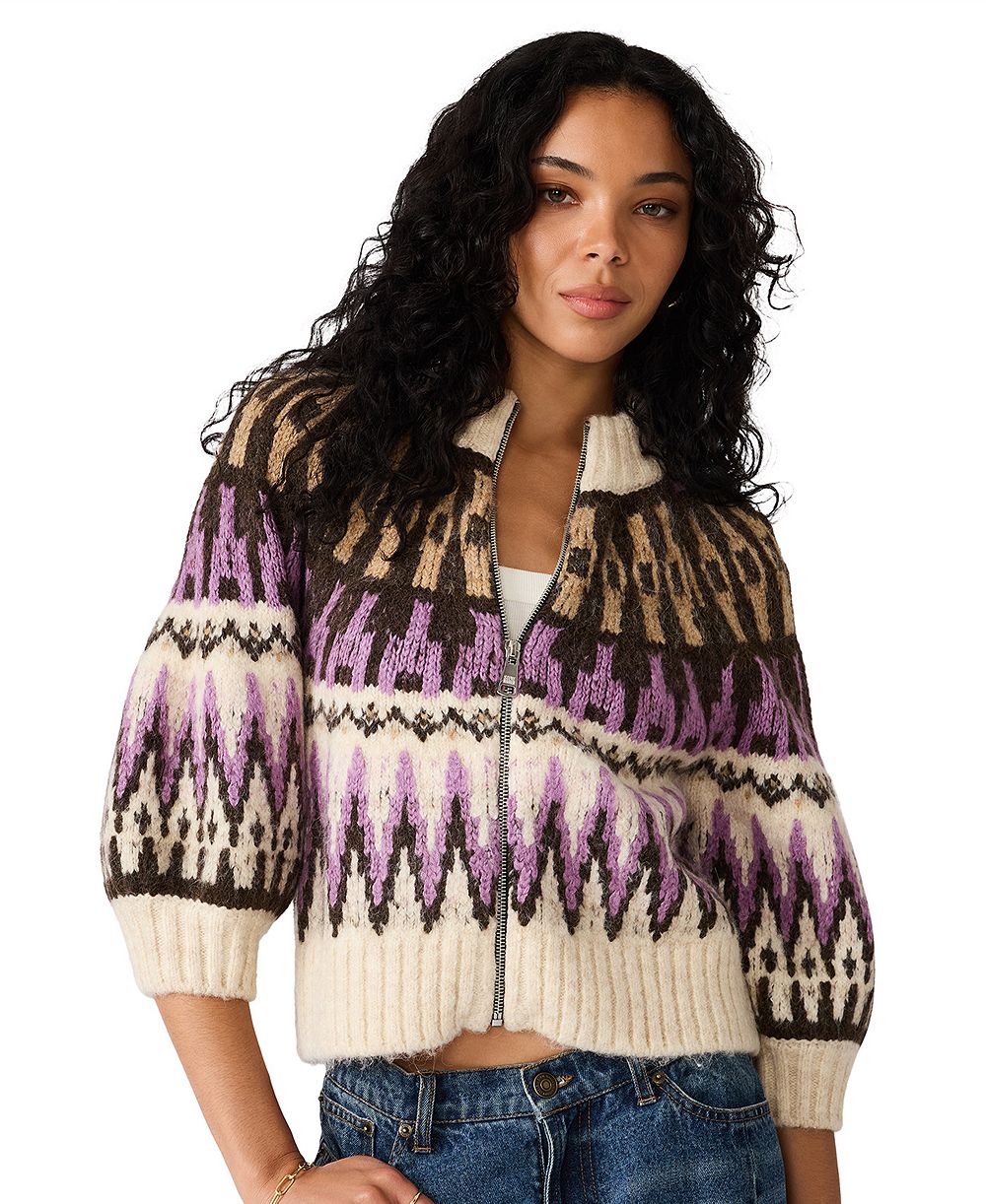 Steve Madden Women's Adley Fair Isle Crop Full-Zip Sweater