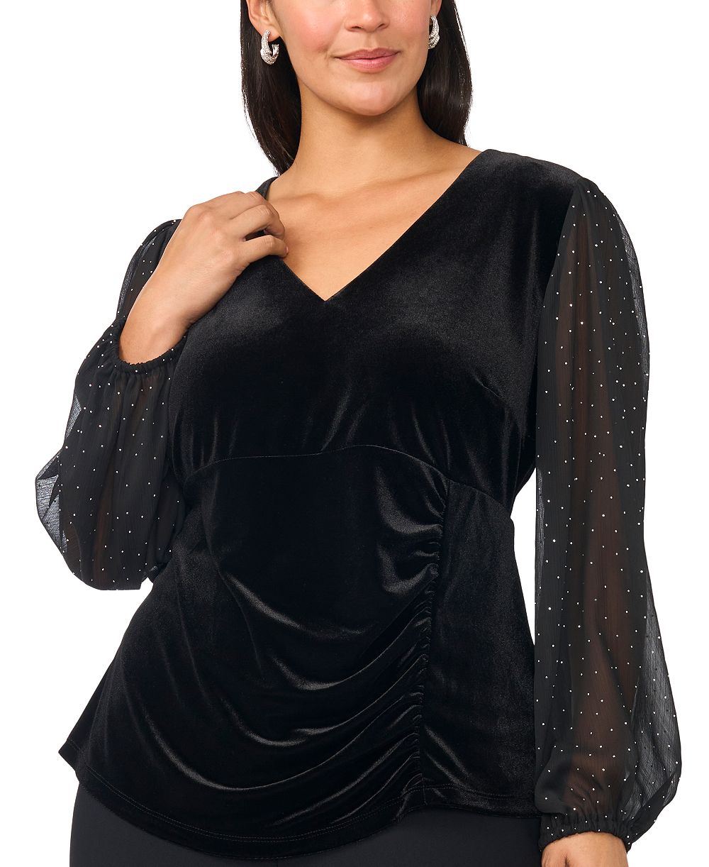 Блуза MSK Plus Size с бархатным запахом, сборками и длинным рукавом